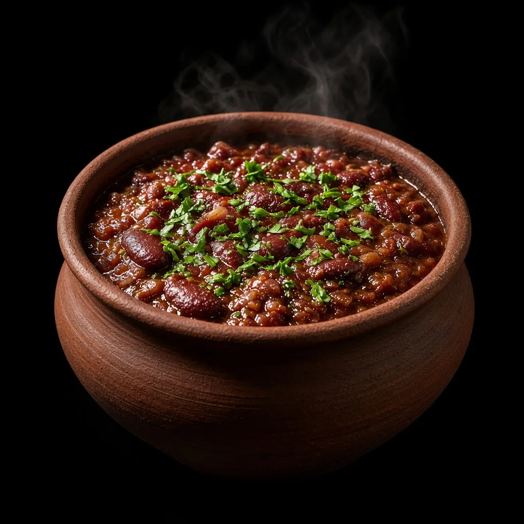 Clay pot of Georgian lobio bean stew