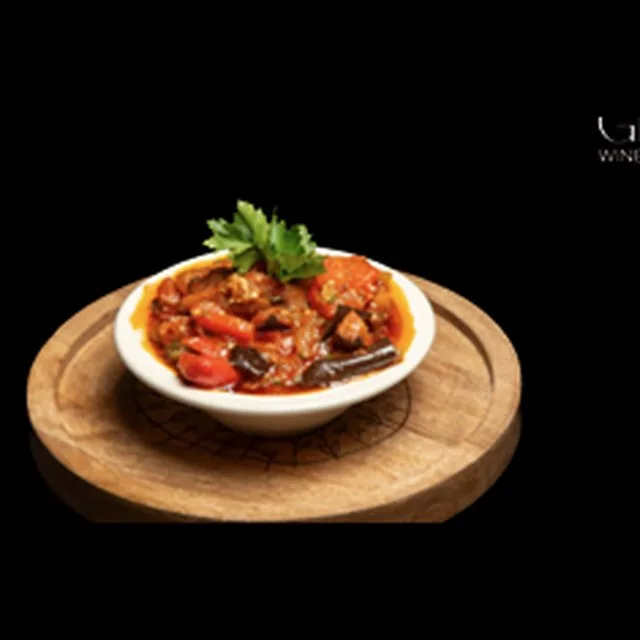 Bowl of Georgian ajapsandali vegetable stew